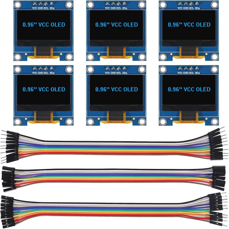 XIITIA 6pcs 0.96 inch OLED IIC I2C Display Module SSD1306 128x64 LCD Screen Driver with 30pin Dupont Cables for Arduino Projects(Blue/VCC Screen) - Image 1